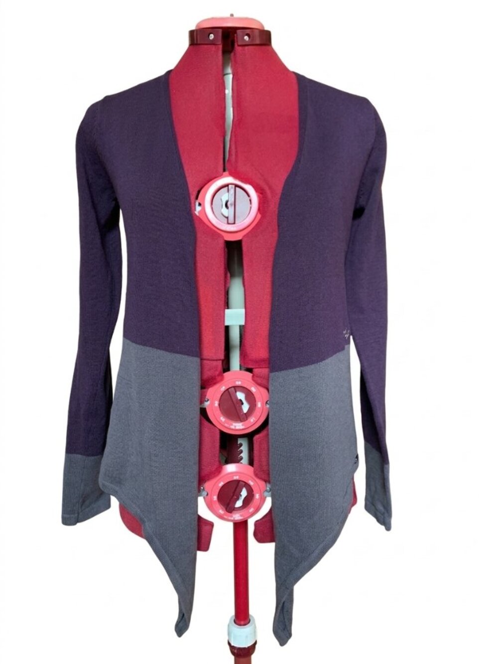 NICKY B. jn - Colorblock Open-Front Cardigan in Purple and Gray